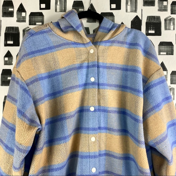 Wild Fable | Blue Cream Button Up Hooded Shacket - Picture 3 of 5